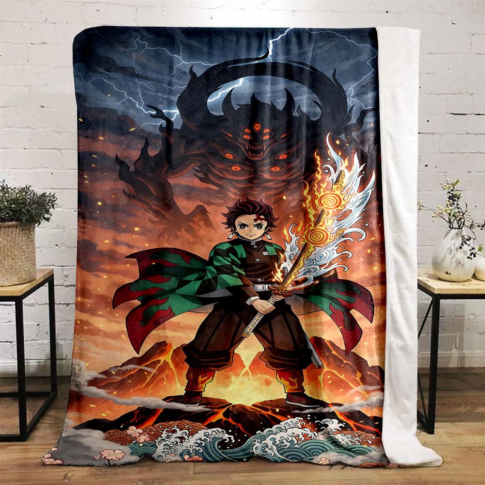 "Hero with Flame Sword and Dark Beast" Patterned flannel blanket perfect for the bedroom living room, sofa, or a little nap