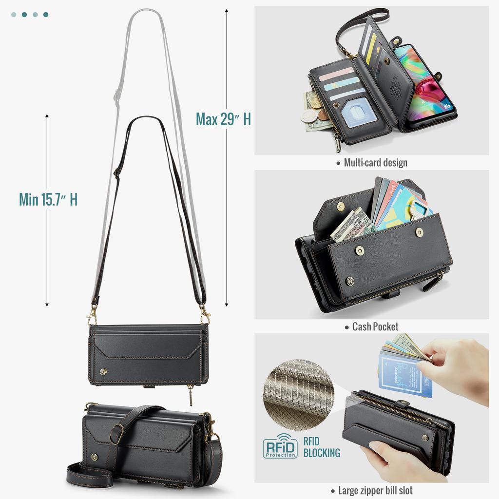 Для Samsung Galaxy Series A12 A13 A71 S20 S21 S22 S23 S24 S25 Z Fold3 Z Fold4 Z Fold5 Z Fold6 Многофункциональная сумка для хранения из искусственной кожи через плечо для телефона