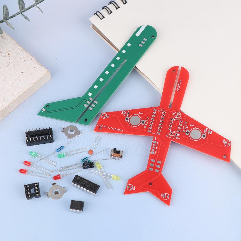 1 Set Flashing Led Pcb Diy Electronic Kit Small Airplane Cd4017 Flow Lamp Welding Practice Electronic Science Assembly Kit