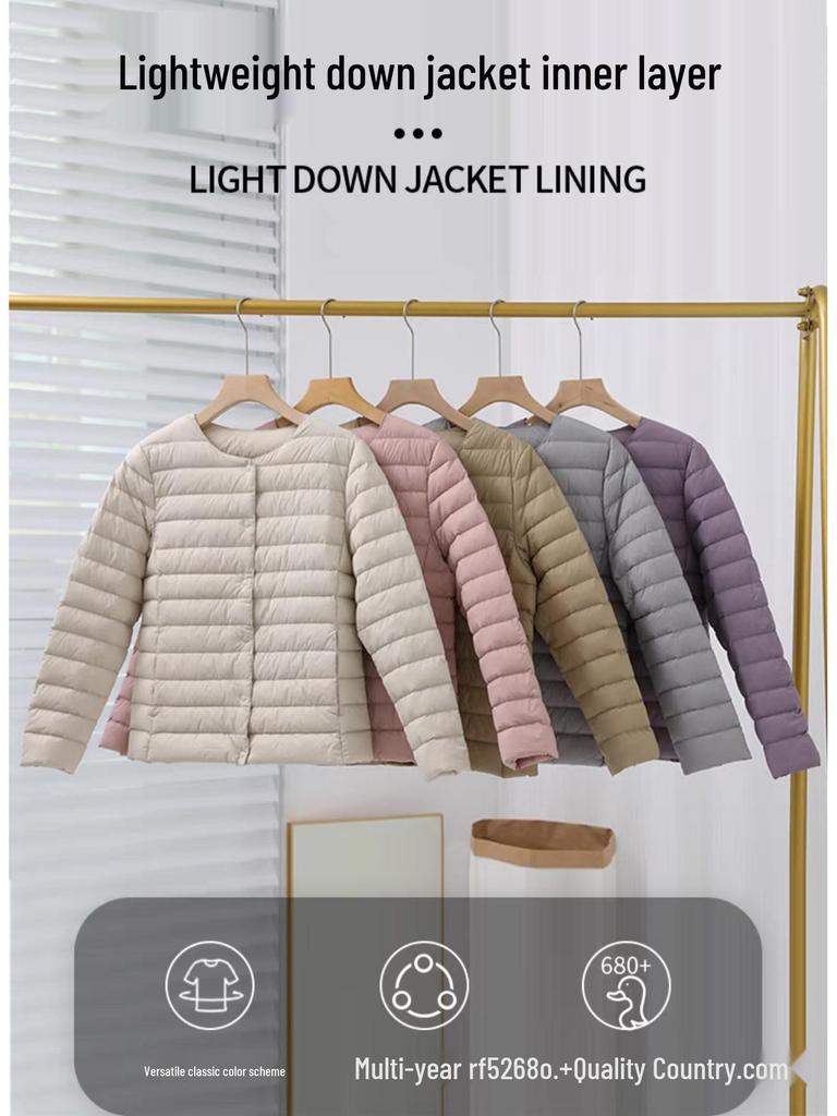 Женский легкий пуховик приталенного силуэта 2024: Короткий стиль Осень/Зима Корейская мода, Большой размер, Круглый вырез, Тонкий внутренний слой