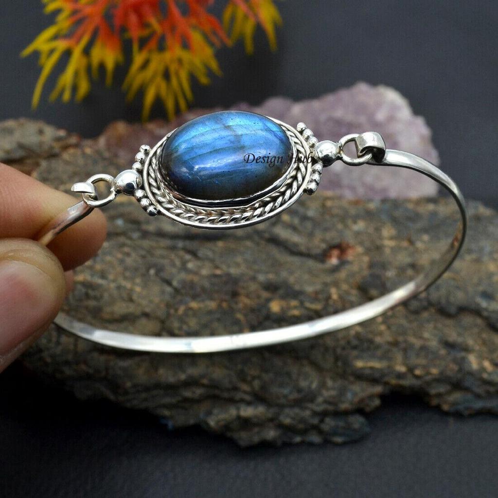 Labradorite Bangle 925 Sterling Silver Bangle Bracelet Handmade Bracelet Statement Bracelet Boho Bracelet Silver Women Bracelet Bangle