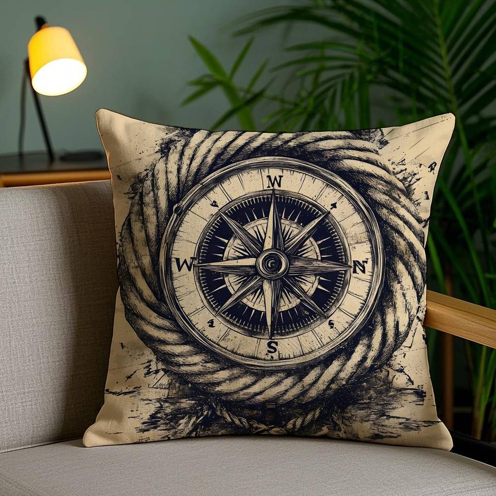 Ocean Blue Compass with Anchor Pillow Case Anti-dustmite Pillowcase Invisible zipper silky short plush Sofa cushion cover