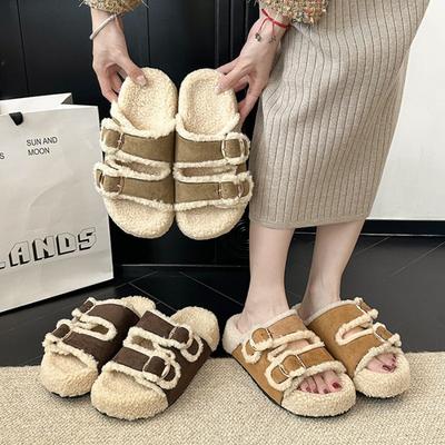 Пушистые тапочки на толстой подошве для женщин, чтобы носить новые осенне-зимние тапочки-шлепанцы с пушистой домашней хлопковой подкладкой