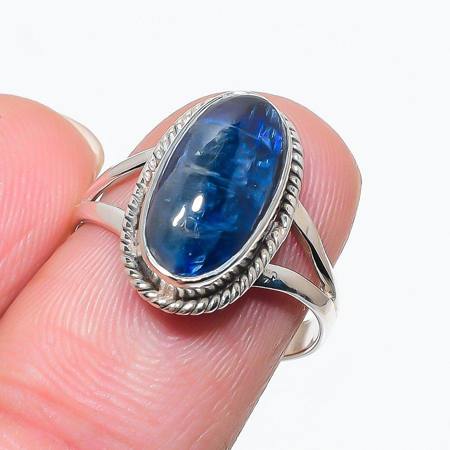 Подарочное кольцо из чистого серебра 925 пробы с натуральным кианитом ручной работы S.8 E3w11