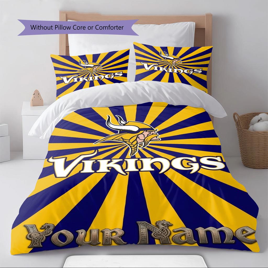 Name Custom Minnesota Vikings Pattern Bedding Set Quilt Cover Pillowcase Home Decor Gift (1 * duvet cover + 2 * pillowcase, without core)
