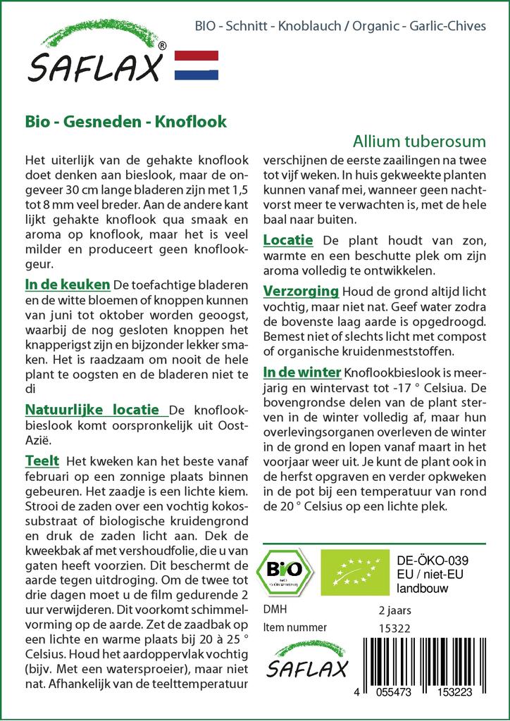 SAFLAX Garden in the Bag - Органический - Чеснок-Шнитт-лук - 100 семян - С субстратом в подходящем пакете - Allium Tuberosum