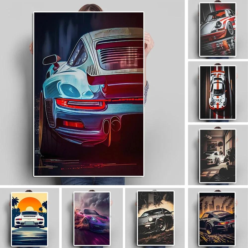 Vintage Racing Comic Illustration Luxury Sports Car Travel Poster Supercar Wall Art Canvas Painting Mural Gaming Room Home Decor