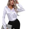 Women's Spring Autumn Top Solid Long Sleeve Lapel Blouse Loose Casual Ladies Office Satin Shirts
