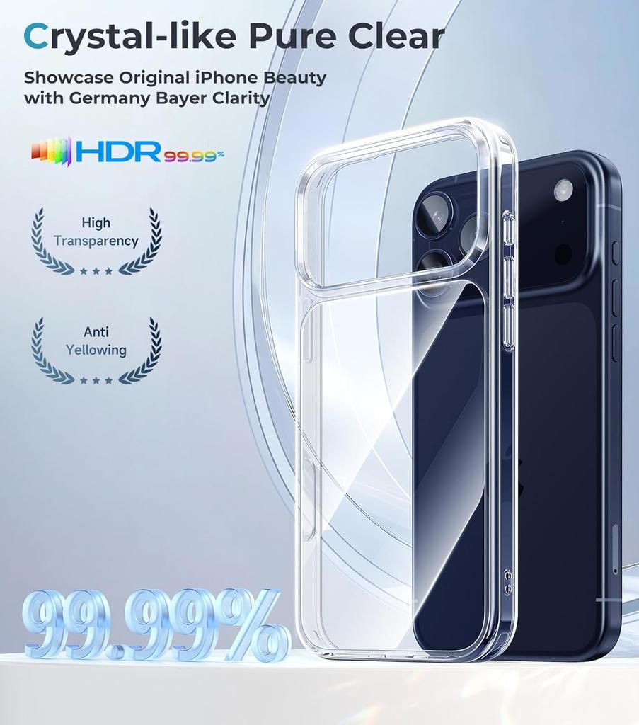 Для iPhone 17 Pro Max/17 Pro/17/Air Кристально Чистый Защита от пожелтения Ударопрочная Прозрачный PC Чехол для телефона, Алмазная прозрачность