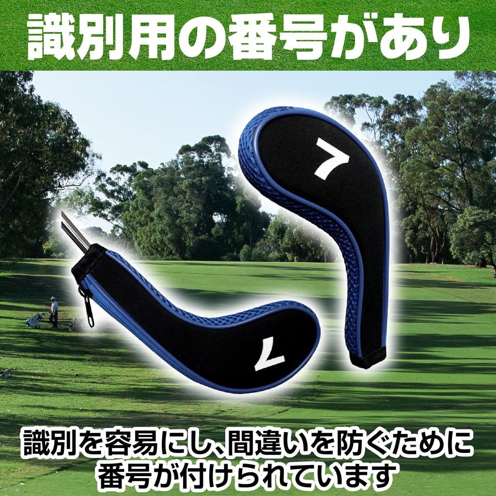 Saki&Masa Iron Cover Golf Headcover Set с графическим принтом и застежкой-молнией, комплект из 12 штук (синий)