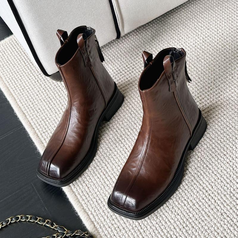 Женские ботильоны в стиле ретро, корейские короткие ботинки, зима 2024, новые квадратные носки из крокодиловой кожи, удобные водонепроницаемые модные уличные ботинки