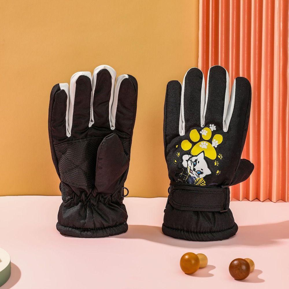 Водонепроницаемые детские зимние лыжные перчатки, нескользящие детские перчатки, мультяшные утепленные варежки для мальчиков и девочек