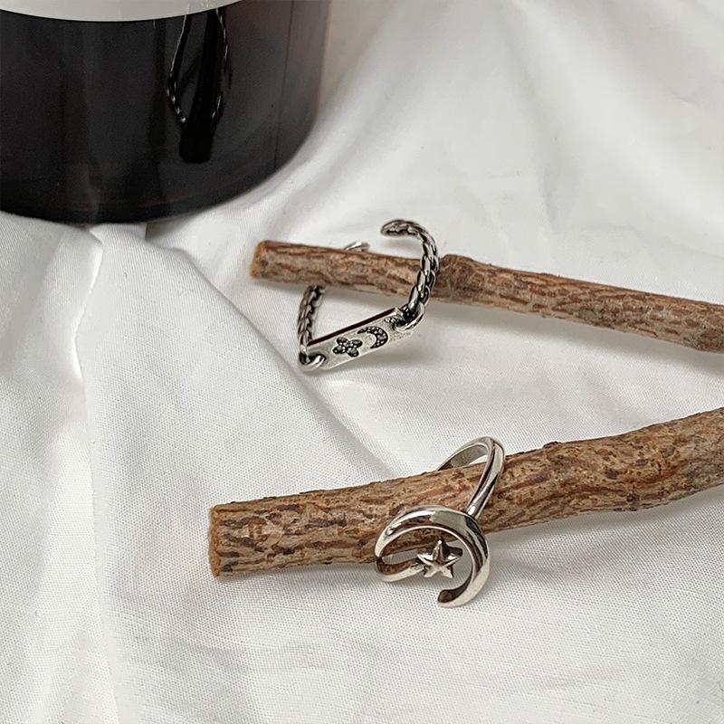 Женское корейское кольцо из стерлингового серебра с луной и звездой и невыцветающим дизайном