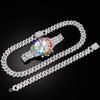 Hip Hop Men Women Watches Iced Out Necklace+Watch+Bracelet Set Bling 2 Row Prong Cuban Link Chain Necklace Hiphop Jewelry