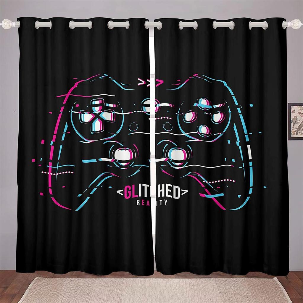 3D Print Modern Custom Boys Teens Video Game Black Polyester Thin Shading Curtain for Kids Bedroom Living Room Home Hook Decor