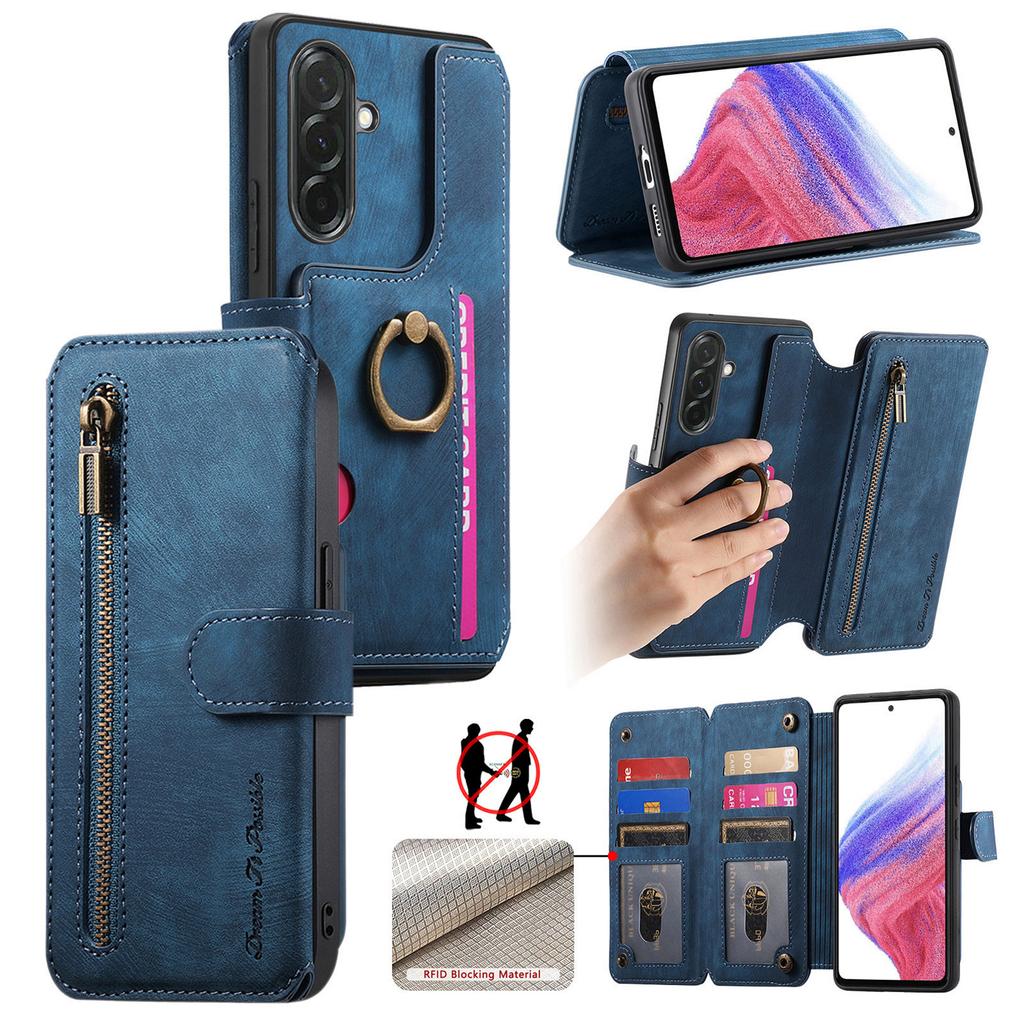 Для Samsung Galaxy A36 5G кожаный чехол-книжка с RFID-блокировкой на молнии и подставкой-кошелеком