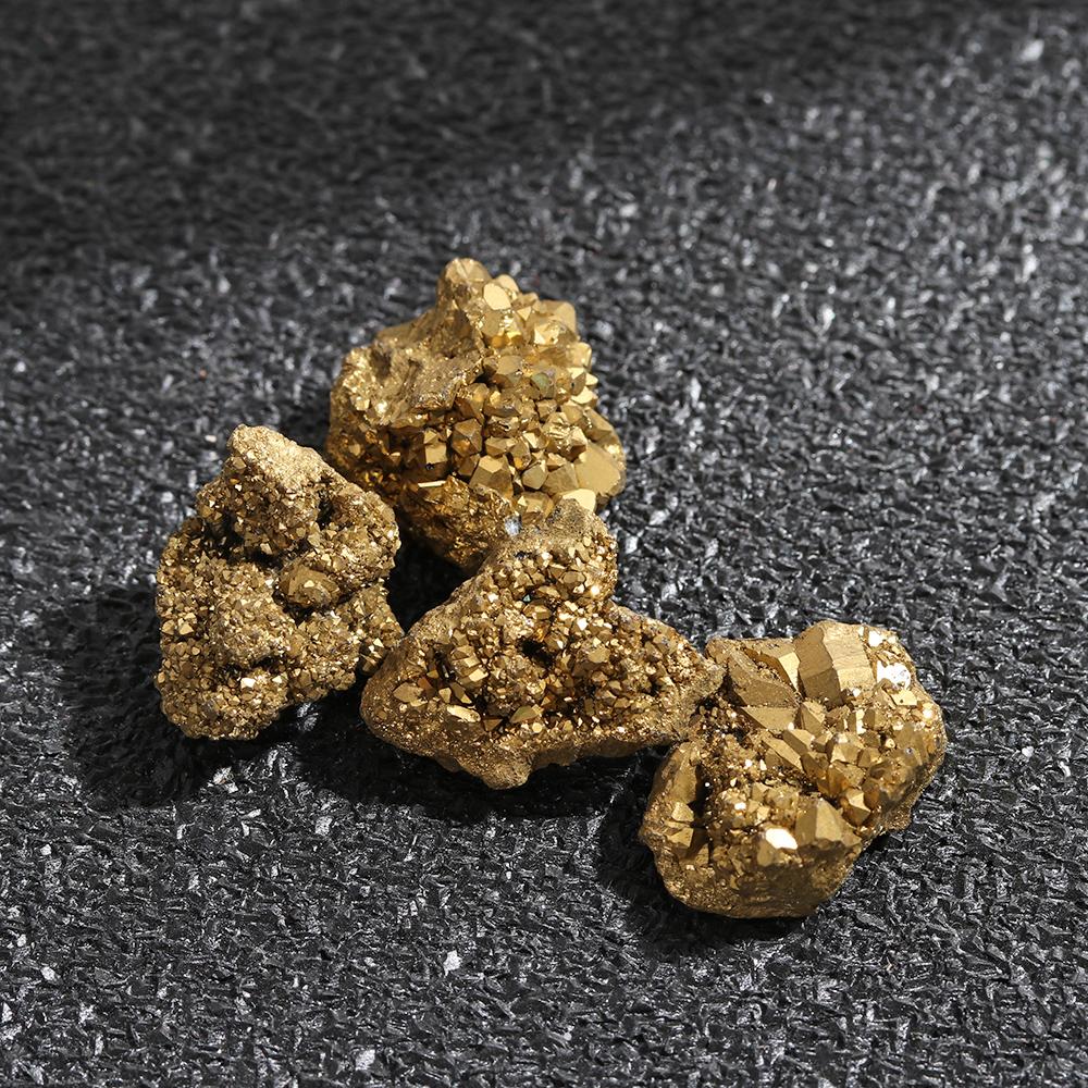Bare Quartz Mineral Specimens Crystal Cluster Electroplating Gold Titanium Geode Raw Gemstone