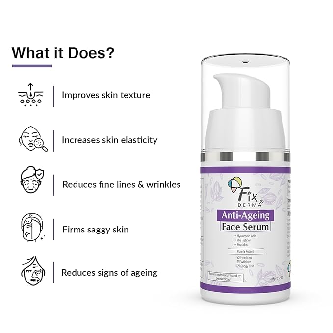 Fixderma Сыворотка с гиалуроновой кислотой против старения с про-ретинолом для лица | Мелкие морщины и морщины | Мужчины и женщины | Все типы кожи - 15 г