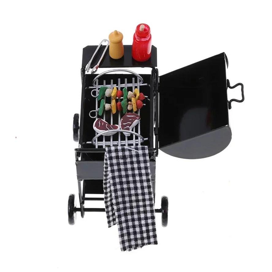 1Set Of Mini Cute BBQ Food Grill Miniature Ornaments For 1/12 Scale Dollhouse Gadgets Kitchen Food Furniture BBQ Shop Decoration