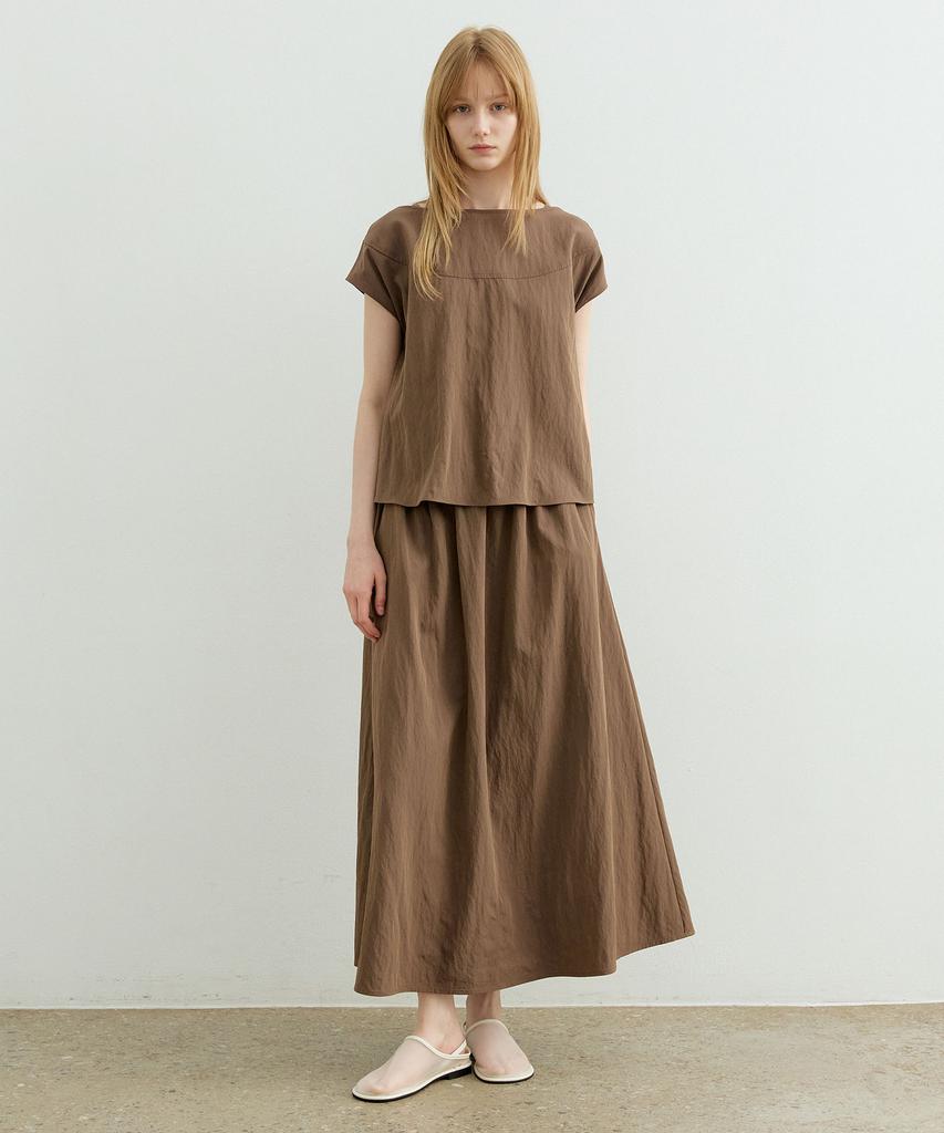 Artid Boat Neck Belted Long Dress_Brown