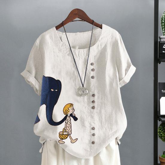 Женская футболка с принтом слона и мультяшной девушкой с короткими рукавами, дышащая, с круглым вырезом