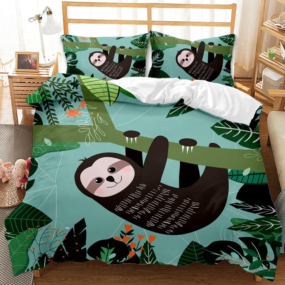 E-Commerce Animal Sloth Cartoon Quilt Cover Three-Piece Set Without Sheets