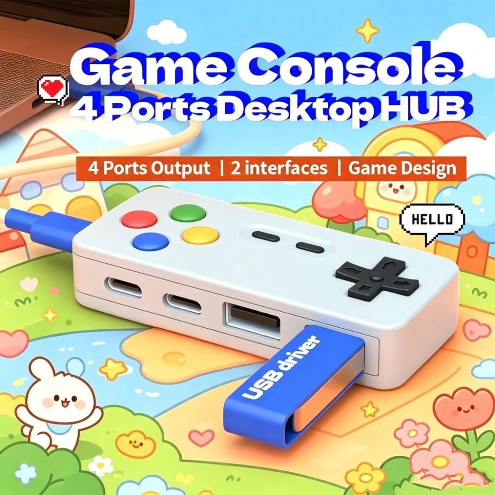 Gamepad shape Game Controller USB Hub 4-In-1 USB-C Adapter USB Expander For PC