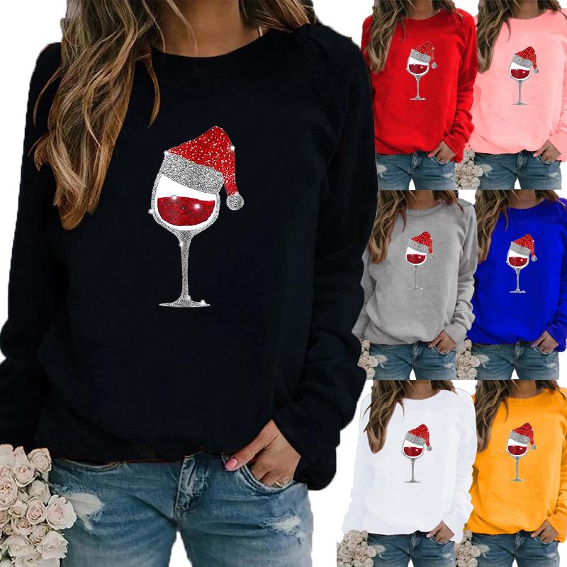 Autumn and Winter Women's Christmas Theme Printing Sweater Round Neck Long Sleeve Casual Sweatshirt Plus Size Top