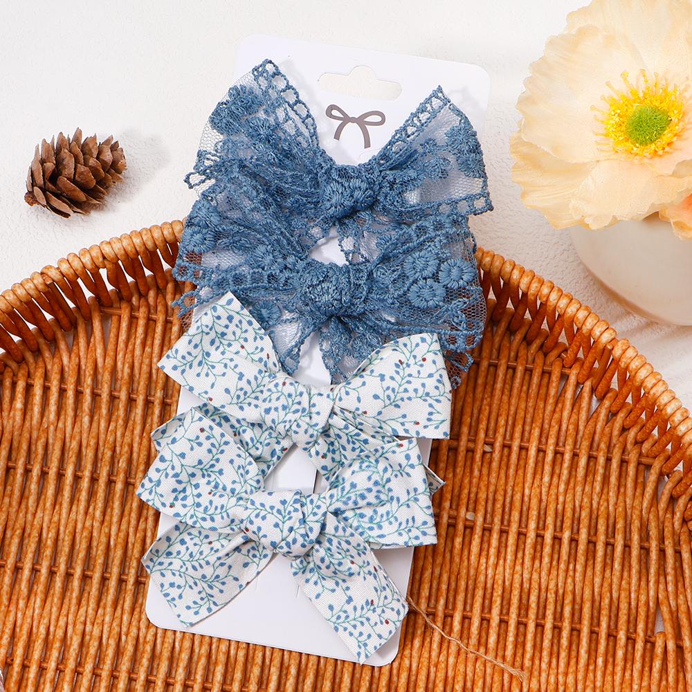 4Pcs New Lace Mesh Bow Hair Clip Hair Ring Hair Clips for Kids Fashion Headdress No Harm To Hair Baby Hair Accessories Gift