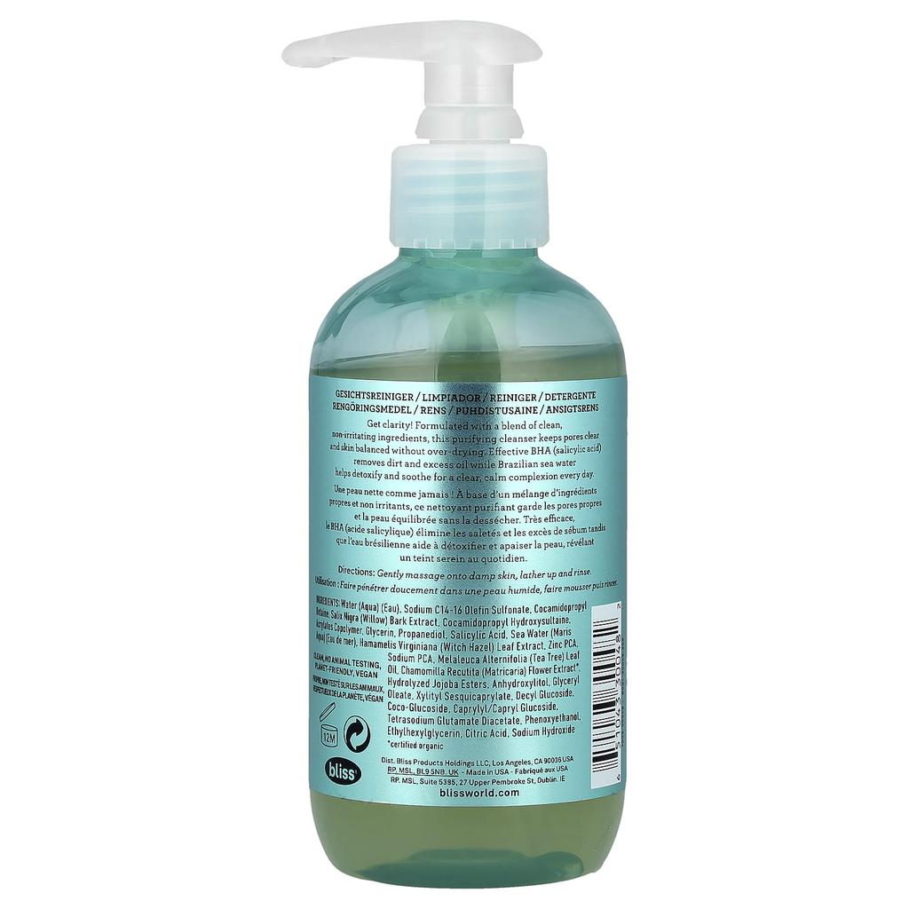 Bliss, Clear Genius™, Очищающее средство для лица, с BHA + бразильской морской водой, 6,4 жидких унции (190 мл)