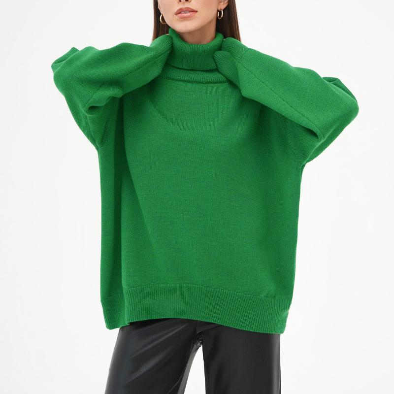 Женский свитер с высоким воротом, осенне-зимний свободный свитер, классический универсальный однотонный женский вязаный свитер-пуловер