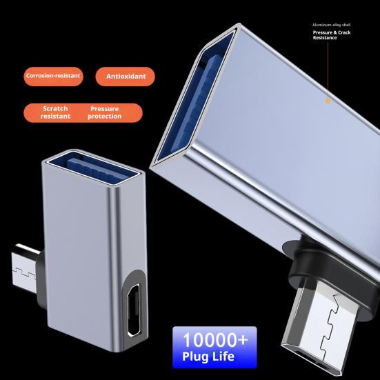 Адаптер Micro USB к USB с угловым удлинителем 90 градусов, с функцией OTG и портом внешнего питания, стабильный ток, адаптер питания
