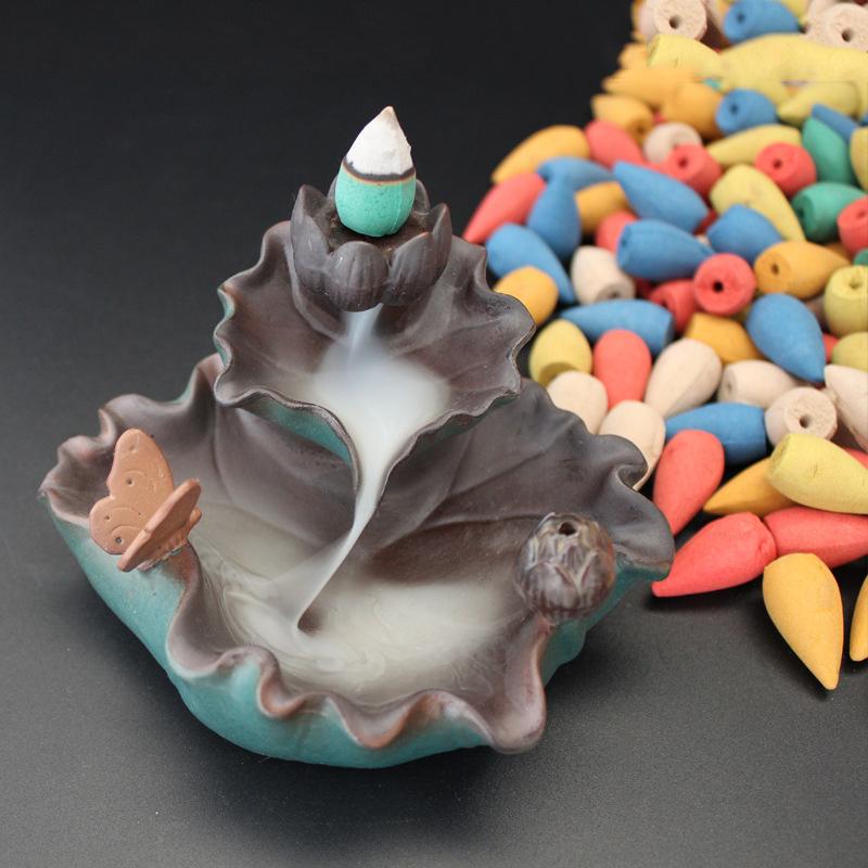 60Pcs Natural Tower Incense Sandalwood Air Purifying Backflow Incense Cones