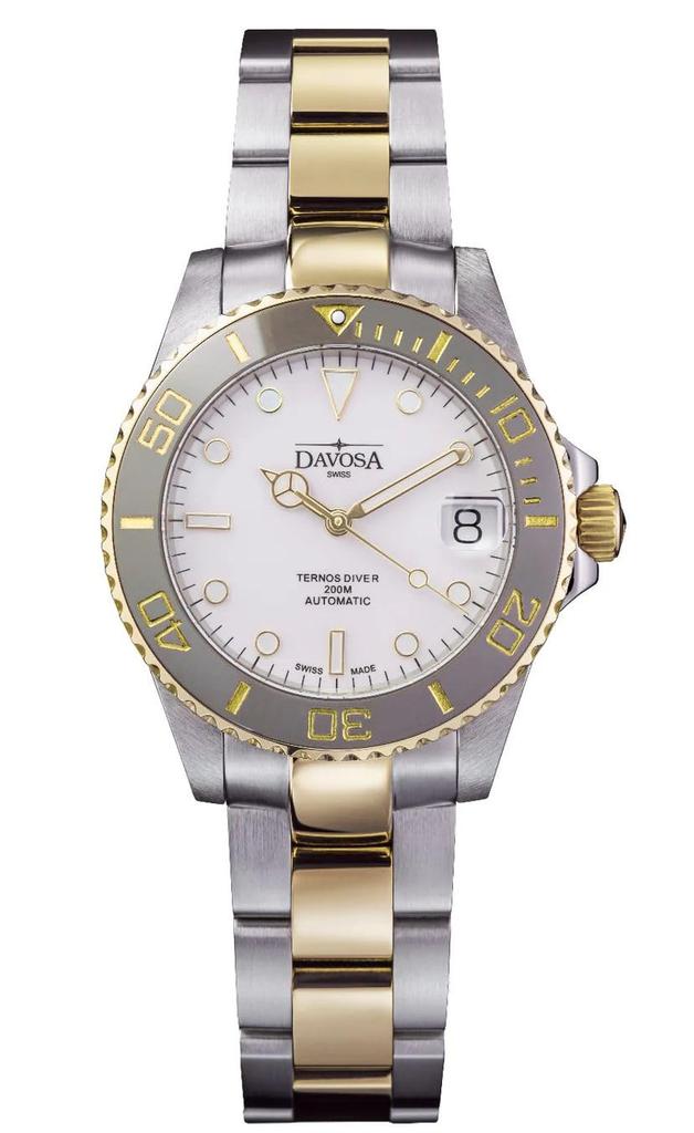 Davosa Ternos Medium Automatic Date 200M Water Swiss Watch, Display, Resistance, Made, Silver, 166.197.20