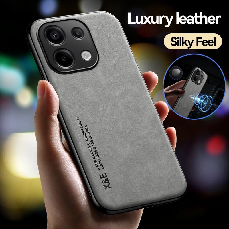 For Xiaomi Poco M6 Pro 4G Case Leather Soft Frame Protect Funda For PocoM6Pro Poko Little M 6 Pro M6Pro Car Magnet Holder Cover