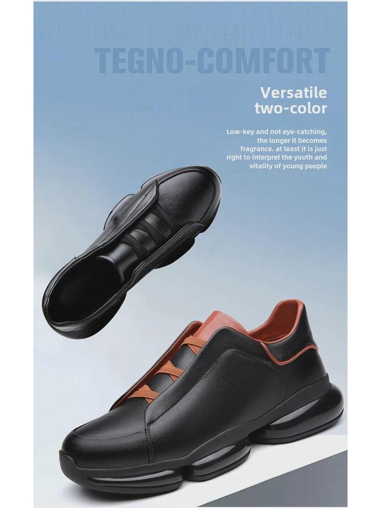 Мужские дышащие повседневные кроссовки из кожи — модные, универсальные и визуально увеличивающие рост благодаря толстой подошве.