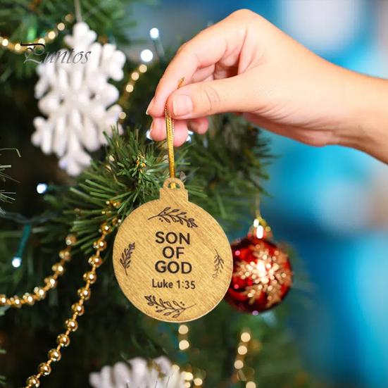 25Pcs Names of Jesus Ornaments Wooden Christmas Tree Decoration Name of Jesus Advent Hanging Sign for Tree Window Door Car Church Decor
