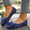 Women's Flat Shoes Autumn New Square Head Shallow Mouth Butterfly Knot Soft Low Anti-slip Wear-resistant Single Shoes
