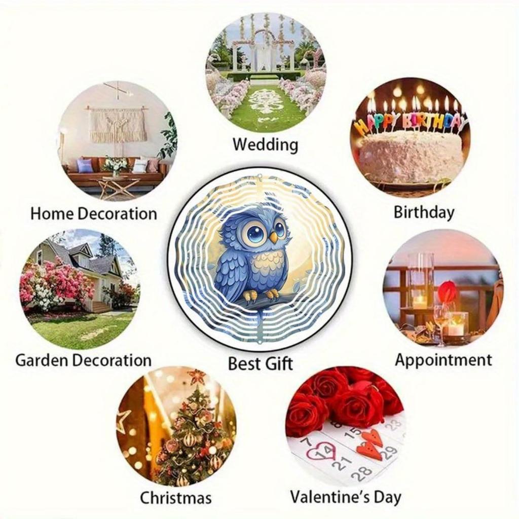 Сова Колокольчик ветра 3D Металлический подвесной декор для сада, патио, свадьбы Золотой зеркальный светоотражающий Отпугиватель птиц Наружные колокольчики ветра Батарея не требуется