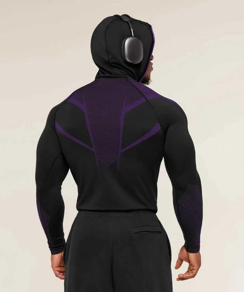 Мужская фитнес-футболка с длинным рукавом и капюшоном GYMSHARK Onyx с высокой эластичностью