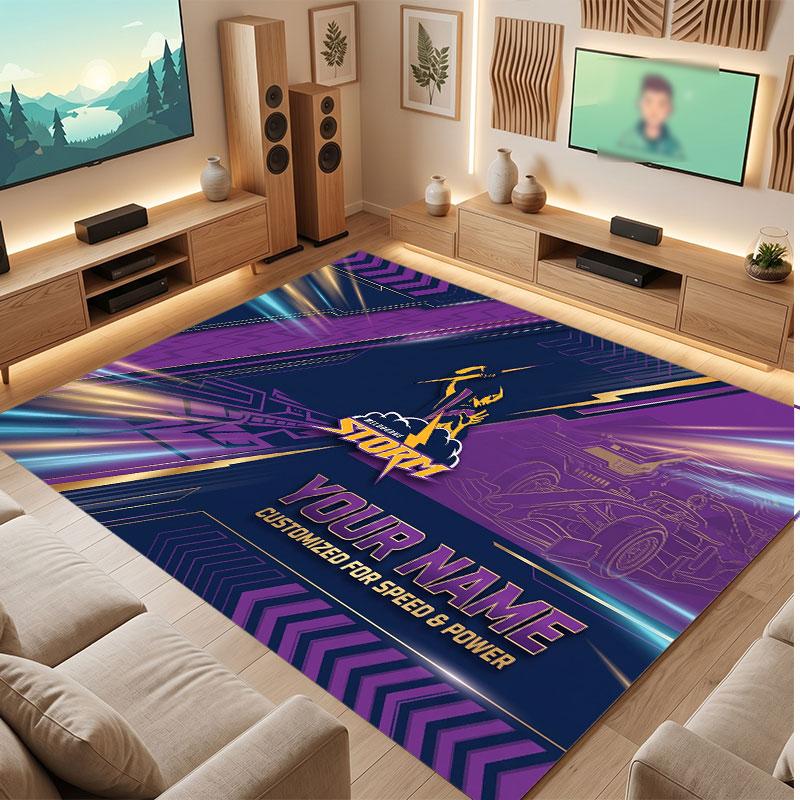 Melbourne Storm Personalized Crystal Velvet Carpet, Customized Name Text Soft Anti‑Slip Rug for Living Room Bedroom