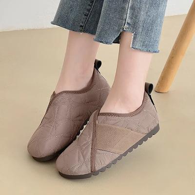 Распродажа модной женской обуви 2024 года, новые женские туфли One Kick на плоской подошве, зимние туфли с круглым носком, плюшевые флиса для тепла, однотонные повседневные удобные туфли на плоской подошве