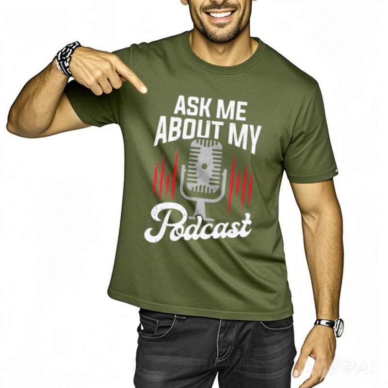 Essential Tee Rock For man short sleeve tshirt Casual Ask Me About My Podcast Retro Man Top tees Quick Dry Shirt Trendy Tshirt
