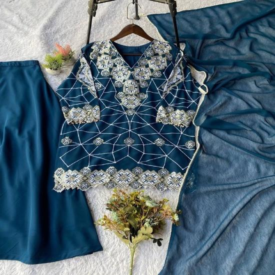 The Inaaya Geometrical Embroidered Georgette Sharara Set