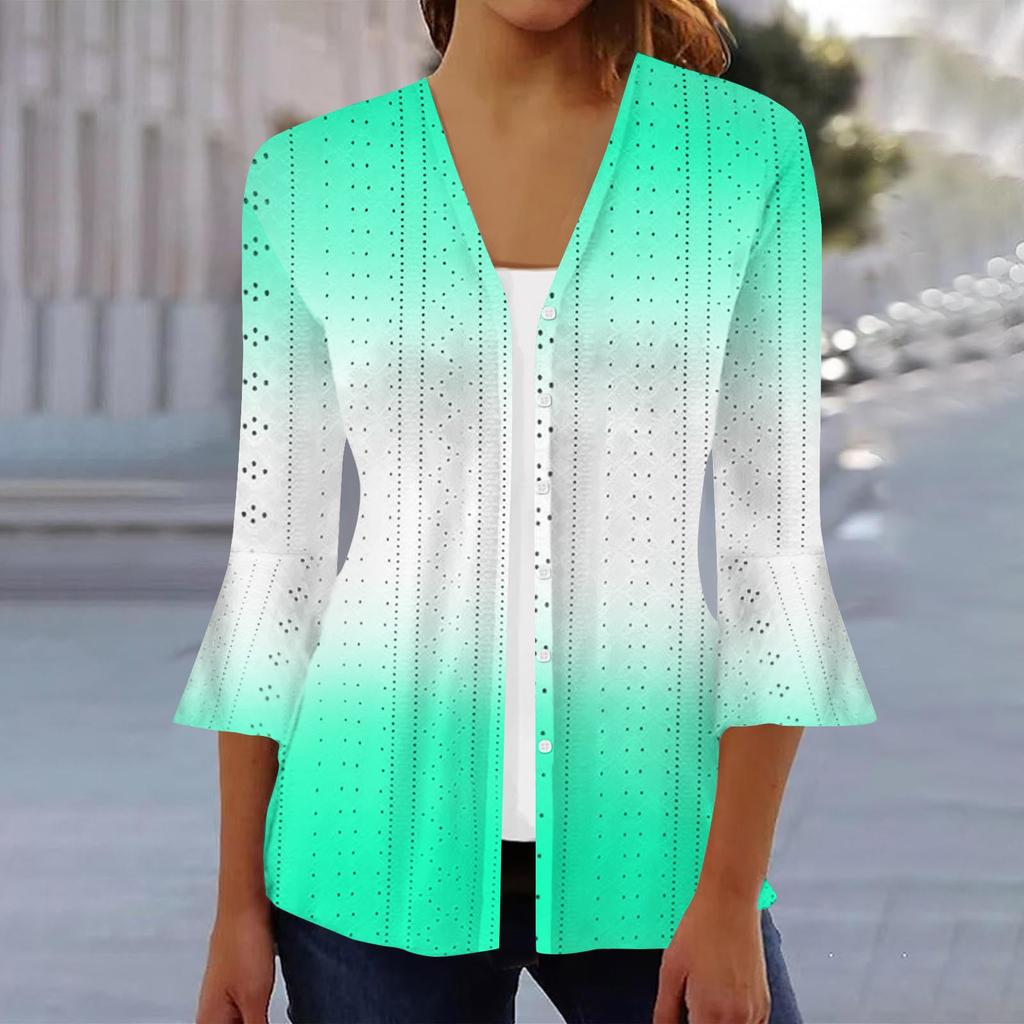 Женская мода свободный повседневный принт с рукавом три четверти рубашка на пуговицах кардиган топ