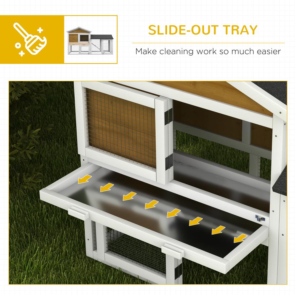 Wooden Rabbit Hutch Outdoor Double Tier With Water Resistant Roof Ramp 147 X 54 X 84 Cm Yellow