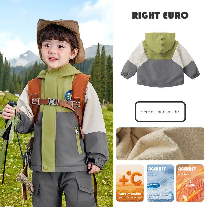 Right European Style Boys' Jacket Outdoor Color-Blocking Fleece-Lined Top Boys' Winter New Children's Clothing Baby Clothes