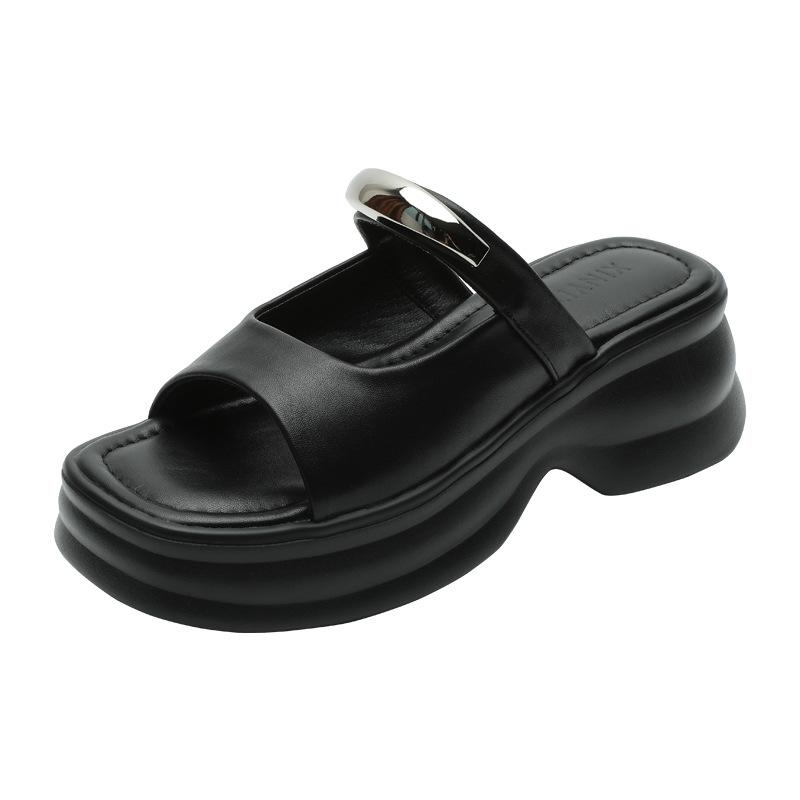 Niche literary and artistic slippers women's 2025 summer new versatile metal flat bottom Mary Jane retro temperament cool slippers