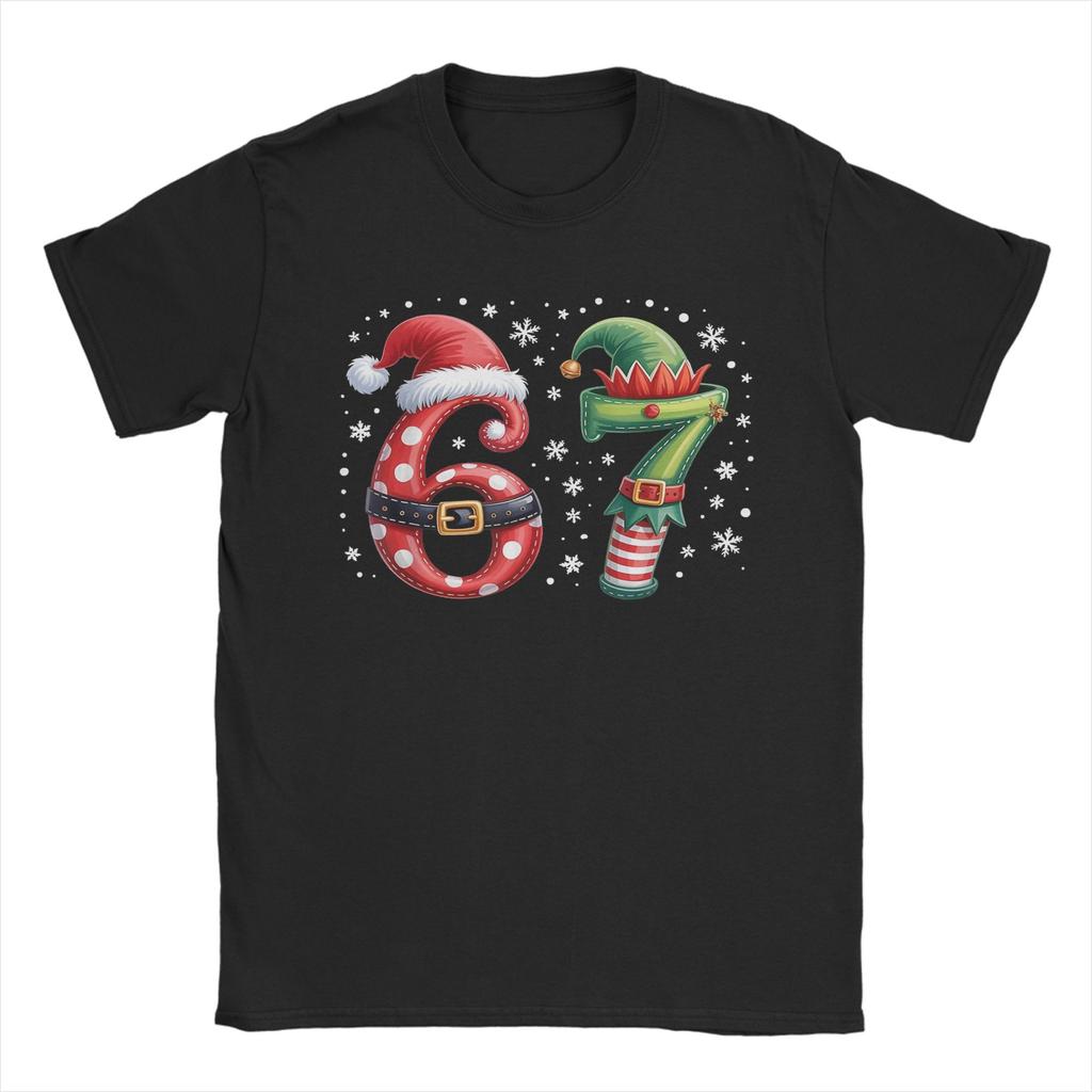 Christmas 67 Meme Six Seven Men T Shirt Novelty Tee Shirt Short Sleeve Round Collar T-Shirts Cotton Summer Tops