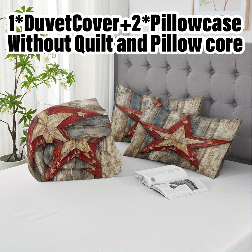 3pcs Duvet Cover Set without Core 1 Quilt Cover + 2 Pillowcases Rustic Barn Star Design Bedding Set for Bedroom, Soft